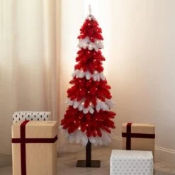 5 Ft. Pre-Lit Artificial Peppermint Christmas Tree With 150 Microdot LED Lights -Christmas Gift Shop nearly natural pre lit christmas trees t4700 31 1000