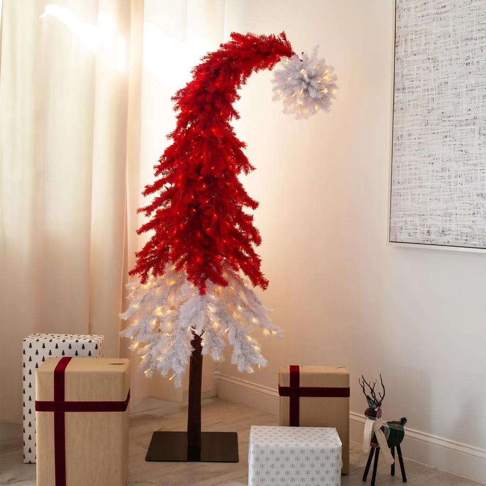 7 Ft. Pre-Lit Holiday Red Santa's Hat Artificial Christmas Tree With 500 LED Lights And 1272 Bendable Branches 11 7 Ft. Pre-Lit Holiday Red Santa's Hat Artificial Christmas Tree With 500 LED Lights And 1272 Bendable Branches - Image 9