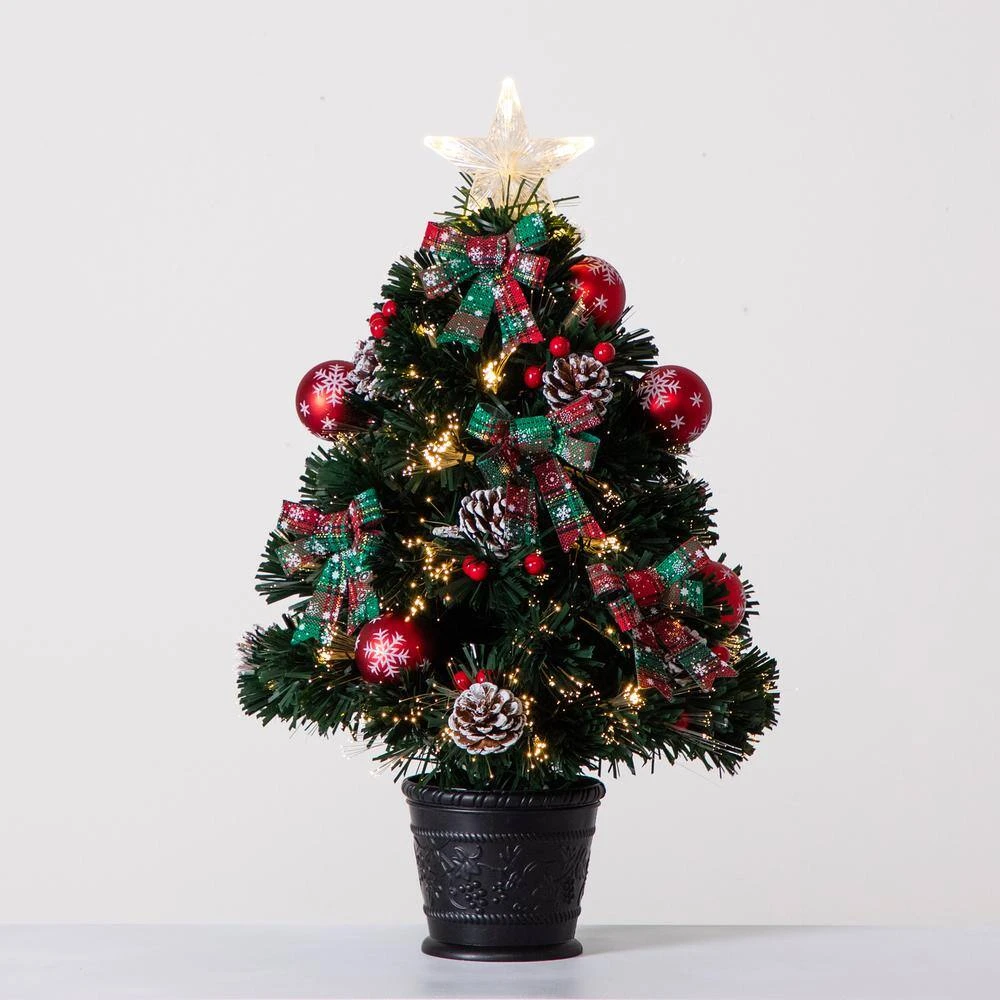 24 In. Pre-Lit Fiber Optic Cosmopolitan Star Topped Artificial Christmas Tree With Decorative Planter 4 24 In. Pre-Lit Fiber Optic Cosmopolitan Star Topped Artificial Christmas Tree With Decorative Planter - Image 2