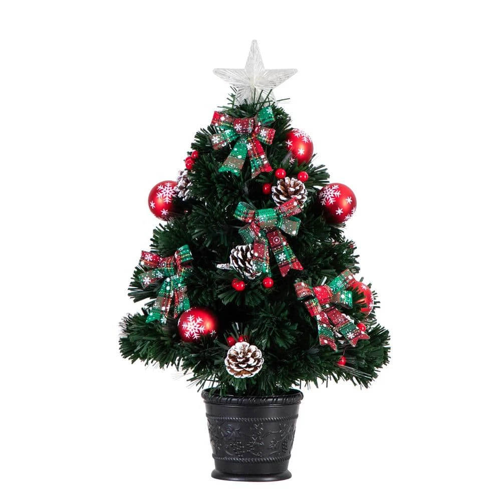 24 In. Pre-Lit Fiber Optic Cosmopolitan Star Topped Artificial Christmas Tree With Decorative Planter 3 24 In. Pre-Lit Fiber Optic Cosmopolitan Star Topped Artificial Christmas Tree With Decorative Planter