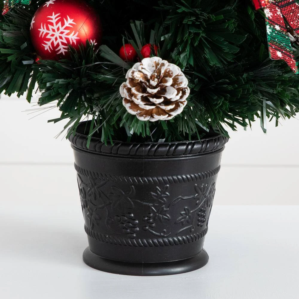 24 In. Pre-Lit Fiber Optic Cosmopolitan Star Topped Artificial Christmas Tree With Decorative Planter 10 24 In. Pre-Lit Fiber Optic Cosmopolitan Star Topped Artificial Christmas Tree With Decorative Planter - Image 8