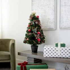 36 In. Pre-Lit Fiber Optic Cosmopolitan Star Topped Artificial Christmas Tree With Decorative Planter -Christmas Gift Shop nearly natural pre lit christmas trees t4750 31 1000