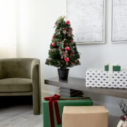 36 In. Pre-Lit Fiber Optic Cosmopolitan Star Topped Artificial Christmas Tree With Decorative Planter -Christmas Gift Shop nearly natural pre lit christmas trees t4750 66 1000