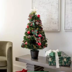 36 In. Pre-Lit Fiber Optic Cosmopolitan Star Topped Artificial Christmas Tree With Decorative Planter -Christmas Gift Shop nearly natural pre lit christmas trees t4750 76 1000