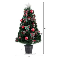 36 In. Pre-Lit Fiber Optic Cosmopolitan Star Topped Artificial Christmas Tree With Decorative Planter -Christmas Gift Shop nearly natural pre lit christmas trees t4750 c3 1000