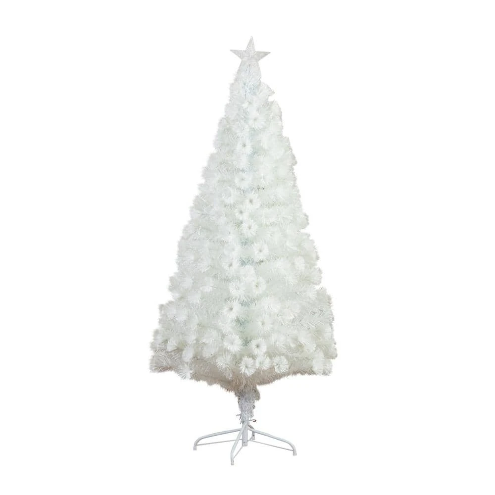 6 Ft. Pre-Lit Fiber Optic White Artificial Christmas Tree With Star Tree Topper 3 6 Ft. Pre-Lit Fiber Optic White Artificial Christmas Tree With Star Tree Topper