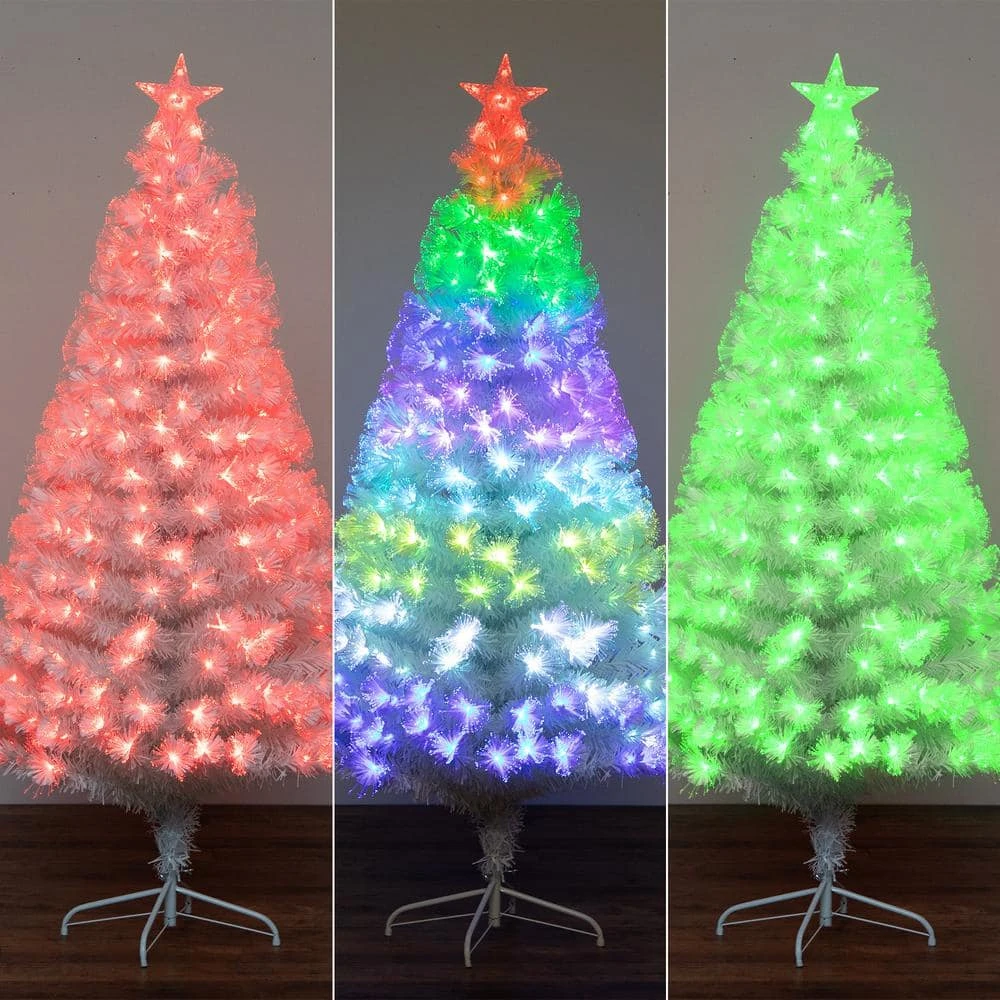 6 Ft. Pre-Lit Fiber Optic White Artificial Christmas Tree With Star Tree Topper 5 6 Ft. Pre-Lit Fiber Optic White Artificial Christmas Tree With Star Tree Topper - Image 3