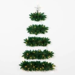 5 Ft. Pre-Lit Wall Hanging Artificial Christmas Tree With 50 Warm White LED Lights -Christmas Gift Shop nearly natural pre lit christmas trees t4787 4f 1000