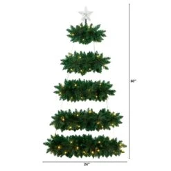 5 Ft. Pre-Lit Wall Hanging Artificial Christmas Tree With 50 Warm White LED Lights -Christmas Gift Shop nearly natural pre lit christmas trees t4787 c3 1000