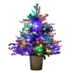 3 Ft. Pre-Lit Snow Covered Decorative Artificial Christmas Tree In Golden Planter With 80 Color Changing LED Lights -Christmas Gift Shop nearly natural pre lit christmas trees t4788 44 1000