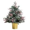 3 Ft. Pre-Lit Snow Covered Decorative Artificial Christmas Tree In Golden Planter With 80 Color Changing LED Lights 1 3 Ft. Pre-Lit Snow Covered Decorative Artificial Christmas Tree In Golden Planter With 80 Color Changing LED Lights -Christmas Gift Shop nearly natural pre lit christmas trees t4788 64 1000
