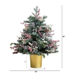 3 Ft. Pre-Lit Snow Covered Decorative Artificial Christmas Tree In Golden Planter With 80 Color Changing LED Lights -Christmas Gift Shop nearly natural pre lit christmas trees t4788 c3 1000
