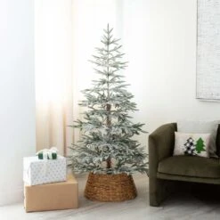 6 Ft. Pre-Lit Flocked Woodland Fir Artificial Christmas Tree With 150 Warm White LED Lights -Christmas Gift Shop nearly natural pre lit christmas trees t4792 31 1000