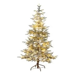 6 Ft. Pre-Lit Flocked Woodland Fir Artificial Christmas Tree With 150 Warm White LED Lights