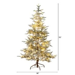 6 Ft. Pre-Lit Flocked Woodland Fir Artificial Christmas Tree With 150 Warm White LED Lights -Christmas Gift Shop nearly natural pre lit christmas trees t4792 c3 1000
