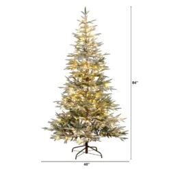 7 Ft. Pre-Lit Flocked Woodland Fir Artificial Christmas Tree With 200 Warm White LED Lights -Christmas Gift Shop nearly natural pre lit christmas trees t4793 c3 1000