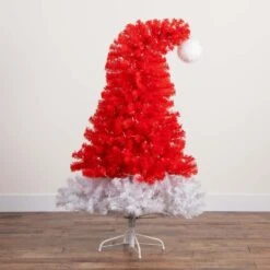 5 Ft. Pre-Lit Holiday Red Santa's Hat Artificial Christmas Tree With 300 LED Lights And 720 Tips -Christmas Gift Shop nearly natural pre lit christmas trees t4794 1f 1000
