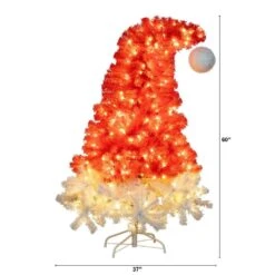 5 Ft. Pre-Lit Holiday Red Santa's Hat Artificial Christmas Tree With 300 LED Lights And 720 Tips -Christmas Gift Shop nearly natural pre lit christmas trees t4794 c3 1000