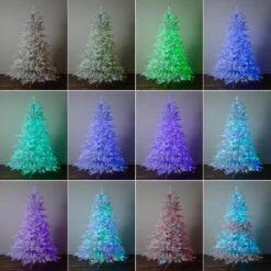 7 Ft. Pre-Lit Artificial White California Spruce Christmas Tree With 440 Color Changing LED Lights 18 7 Ft. Pre-Lit Artificial White California Spruce Christmas Tree With 440 Color Changing LED Lights -Christmas Gift Shop nearly natural pre lit christmas trees t4802 1d 1000