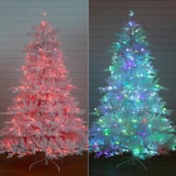 7 Ft. Pre-Lit Artificial White California Spruce Christmas Tree With 440 Color Changing LED Lights 19 7 Ft. Pre-Lit Artificial White California Spruce Christmas Tree With 440 Color Changing LED Lights -Christmas Gift Shop nearly natural pre lit christmas trees t4802 66 1000