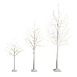 4 Ft. 6 Ft. 8 Ft. Pre-Lit Artificial White Birch Trees With LED Lights - (Set Of 3)