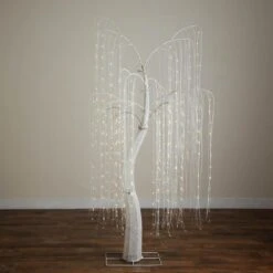 7 Ft. Pre-Lit Artificial White Willow Tree With 400-Cool White LED Light -Christmas Gift Shop nearly natural pre lit christmas trees t5207 1d 1000
