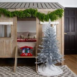 4 Ft. Artificial Silver Christmas Tree With 130-Cool White LED Lights -Christmas Gift Shop nearly natural pre lit christmas trees t5238 31 1000