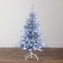 4 Ft. Artificial Silver Christmas Tree With 130-Cool White LED Lights -Christmas Gift Shop nearly natural pre lit christmas trees t5238 76 1000