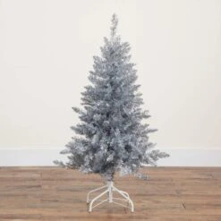 4 Ft. Artificial Silver Christmas Tree With 130-Cool White LED Lights -Christmas Gift Shop nearly natural pre lit christmas trees t5238 fa 1000