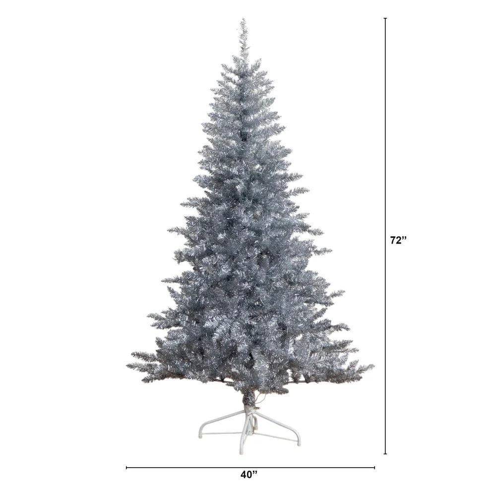6 Ft. Artificial Silver Christmas Tree With 300-Cool White LED Lights 4 6 Ft. Artificial Silver Christmas Tree With 300-Cool White LED Lights - Image 2