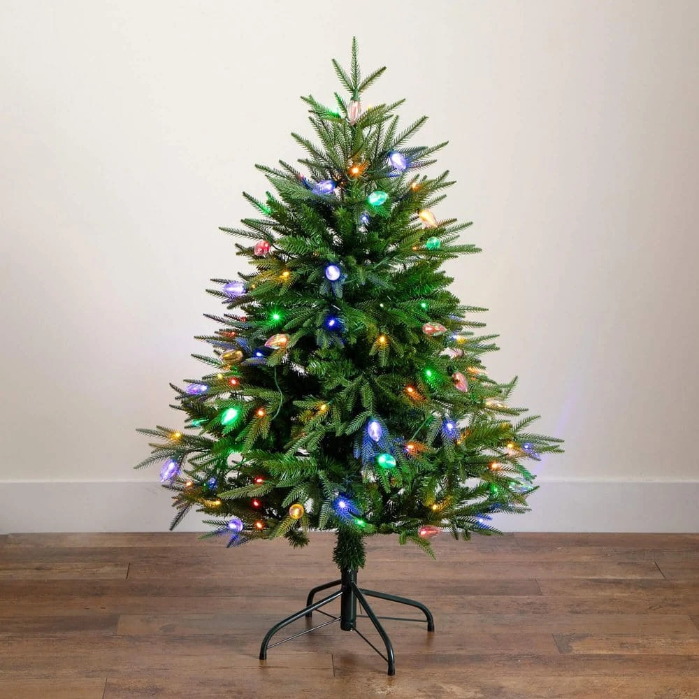 4 Ft. Pre-Lit Artificial Luxembourg Pine Christmas Tree With 120-Multicolored Traditional Bulb LED Lights 5 4 Ft. Pre-Lit Artificial Luxembourg Pine Christmas Tree With 120-Multicolored Traditional Bulb LED Lights - Image 3