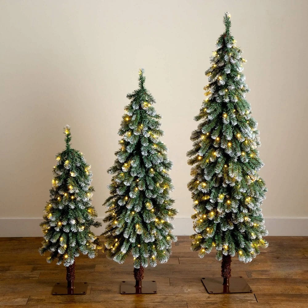 3 Ft. 4 Ft. 5 Ft. Pre-Lit Frosted Artificial Christmas Tree Set With Warm LED Lights - (Set Of 3) 5 3 Ft. 4 Ft. 5 Ft. Pre-Lit Frosted Artificial Christmas Tree Set With Warm LED Lights - (Set Of 3) - Image 3