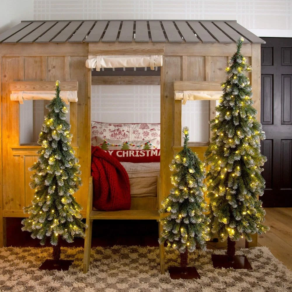 3 Ft. 4 Ft. 5 Ft. Pre-Lit Frosted Artificial Christmas Tree Set With Warm LED Lights - (Set Of 3) 14 3 Ft. 4 Ft. 5 Ft. Pre-Lit Frosted Artificial Christmas Tree Set With Warm LED Lights - (Set Of 3) - Image 12