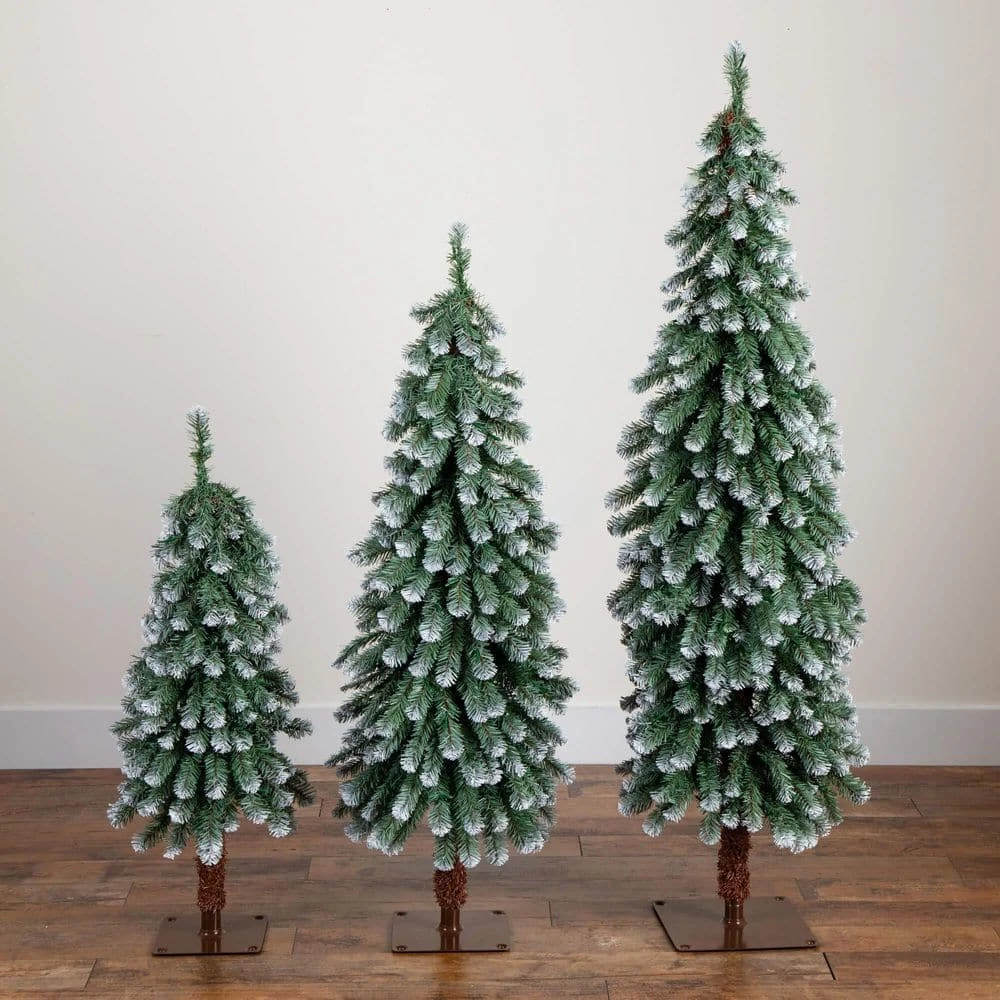 3 Ft. 4 Ft. 5 Ft. Pre-Lit Frosted Artificial Christmas Tree Set With Warm LED Lights - (Set Of 3) 4 3 Ft. 4 Ft. 5 Ft. Pre-Lit Frosted Artificial Christmas Tree Set With Warm LED Lights - (Set Of 3) - Image 2
