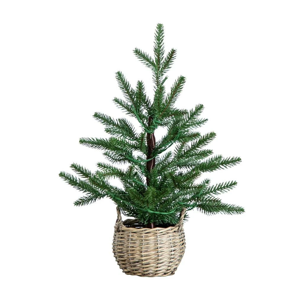 1.5 Ft. Pre-Lit Artificial Mini Christmas Tree In Basket With 20-Warm White LED Lights 3 1.5 Ft. Pre-Lit Artificial Mini Christmas Tree In Basket With 20-Warm White LED Lights