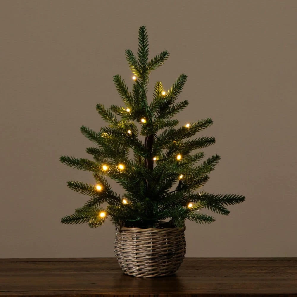 1.5 Ft. Pre-Lit Artificial Mini Christmas Tree In Basket With 20-Warm White LED Lights 9 1.5 Ft. Pre-Lit Artificial Mini Christmas Tree In Basket With 20-Warm White LED Lights - Image 7