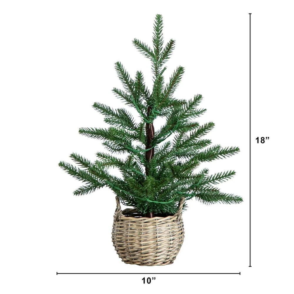1.5 Ft. Pre-Lit Artificial Mini Christmas Tree In Basket With 20-Warm White LED Lights 4 1.5 Ft. Pre-Lit Artificial Mini Christmas Tree In Basket With 20-Warm White LED Lights - Image 2