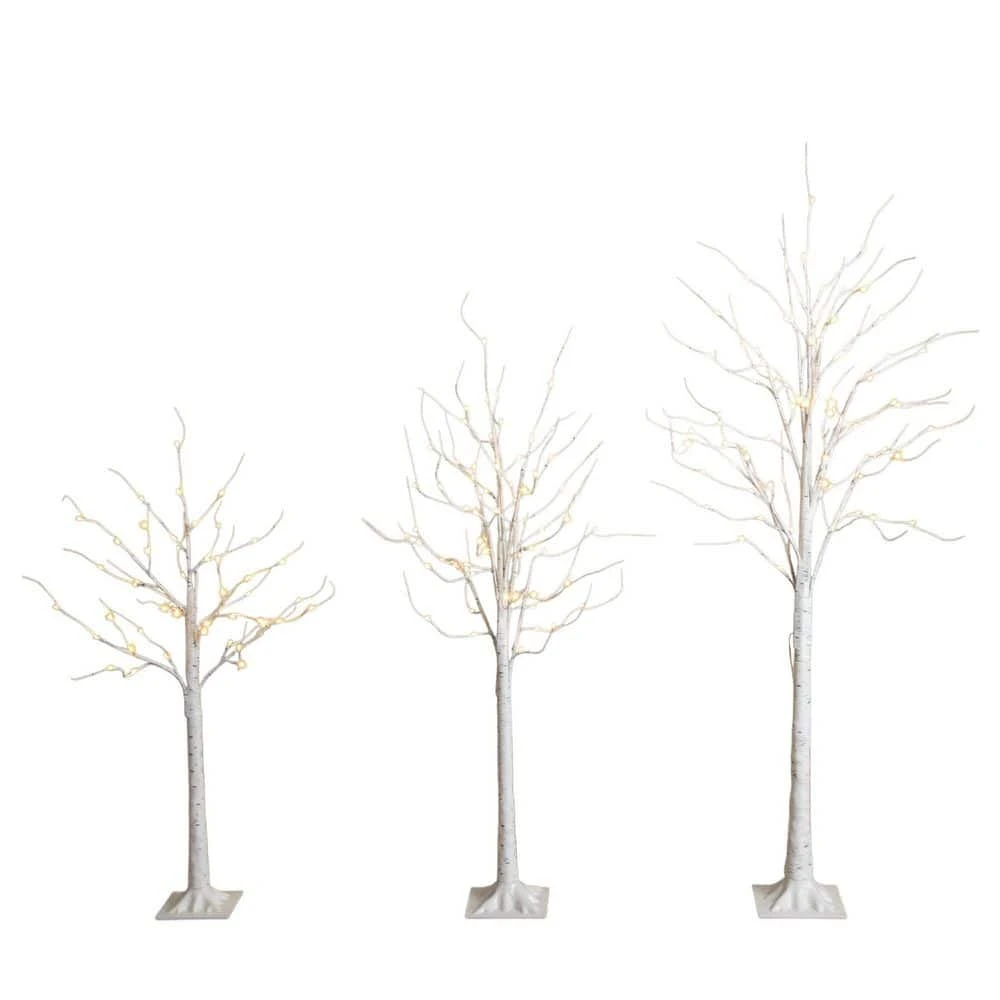 4 Ft. 5 Ft. 6 Ft. Pre-Lit Artificial White Birch Trees - (Set Of 3) 3 4 Ft. 5 Ft. 6 Ft. Pre-Lit Artificial White Birch Trees - (Set Of 3)