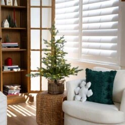 3ft. Pre-Lit Artificial Christmas Tree In Jute Wire Planter With 30-Warm White LED Lights -Christmas Gift Shop nearly natural pre lit christmas trees t5377 31 1000