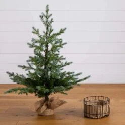 3ft. Pre-Lit Artificial Christmas Tree In Jute Wire Planter With 30-Warm White LED Lights -Christmas Gift Shop nearly natural pre lit christmas trees t5377 76 1000