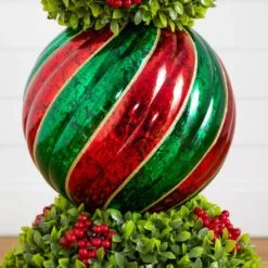 3 Ft. Pre-Lit Artificial Christmas Ornament Boxwood Topiary Tree With 70-Warm White LED Lights -Christmas Gift Shop nearly natural pre lit christmas trees t5381 1d 1000