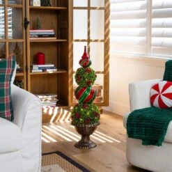 3 Ft. Pre-Lit Artificial Christmas Ornament Boxwood Topiary Tree With 70-Warm White LED Lights -Christmas Gift Shop nearly natural pre lit christmas trees t5381 31 1000