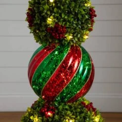 3 Ft. Pre-Lit Artificial Christmas Ornament Boxwood Topiary Tree With 70-Warm White LED Lights -Christmas Gift Shop nearly natural pre lit christmas trees t5381 76 1000