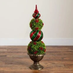 3 Ft. Pre-Lit Artificial Christmas Ornament Boxwood Topiary Tree With 70-Warm White LED Lights -Christmas Gift Shop nearly natural pre lit christmas trees t5381 77 1000