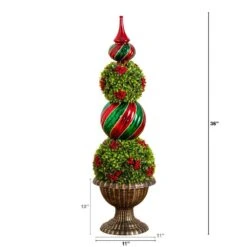 3 Ft. Pre-Lit Artificial Christmas Ornament Boxwood Topiary Tree With 70-Warm White LED Lights -Christmas Gift Shop nearly natural pre lit christmas trees t5381 c3 1000