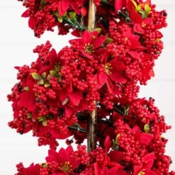 3 Ft. Pre-Lit Artificial Christmas Poinsettias And Berries Spiral Topiary Tree With 30-Warm White LED Lights 13 3 Ft. Pre-Lit Artificial Christmas Poinsettias And Berries Spiral Topiary Tree With 30-Warm White LED Lights -Christmas Gift Shop nearly natural pre lit christmas trees t5382 1f 1000