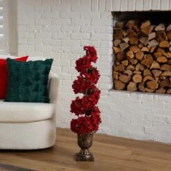 3 Ft. Pre-Lit Artificial Christmas Poinsettias And Berries Spiral Topiary Tree With 30-Warm White LED Lights 17 3 Ft. Pre-Lit Artificial Christmas Poinsettias And Berries Spiral Topiary Tree With 30-Warm White LED Lights -Christmas Gift Shop nearly natural pre lit christmas trees t5382 31 1000