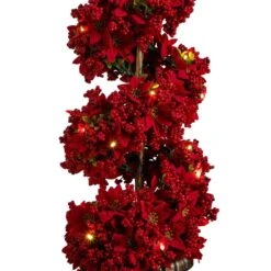 3 Ft. Pre-Lit Artificial Christmas Poinsettias And Berries Spiral Topiary Tree With 30-Warm White LED Lights 12 3 Ft. Pre-Lit Artificial Christmas Poinsettias And Berries Spiral Topiary Tree With 30-Warm White LED Lights -Christmas Gift Shop nearly natural pre lit christmas trees t5382 4f 1000