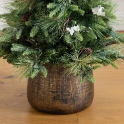 4 Ft. Pre-Lit Faux Mixed Pine Snowed Christmas Tree With Pinecones In Decorative Planter With 60-Warm White LED Lights -Christmas Gift Shop nearly natural pre lit christmas trees t5386 76 1000