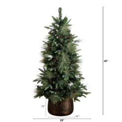 4 Ft. Pre-Lit Faux Mixed Pine Snowed Christmas Tree With Pinecones In Decorative Planter With 60-Warm White LED Lights -Christmas Gift Shop nearly natural pre lit christmas trees t5386 c3 1000